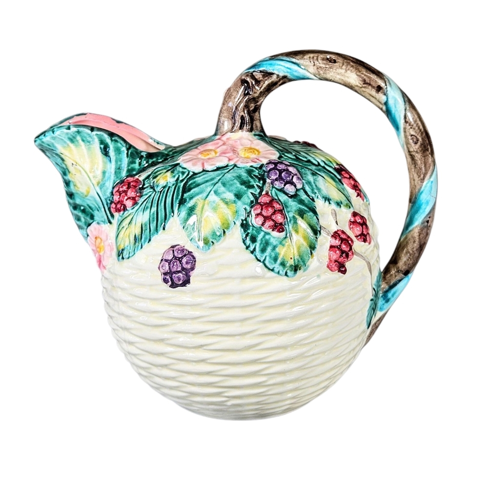 Vtg The Haldon Group Blackberry Basket Weave 1988 Hanpainted Ball Pitcher 7 in